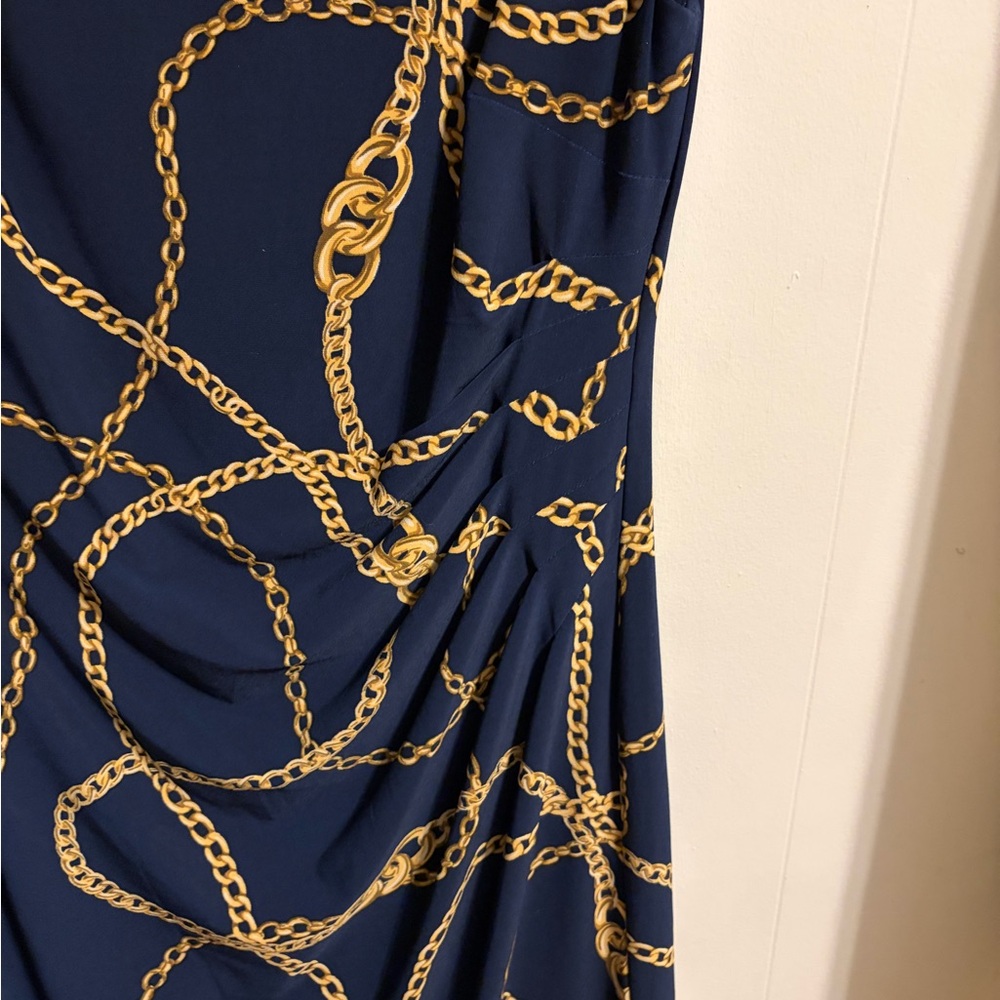 Ralph Lauren Navy Dress with Gold Chain Pattern - Picture 4 of 6